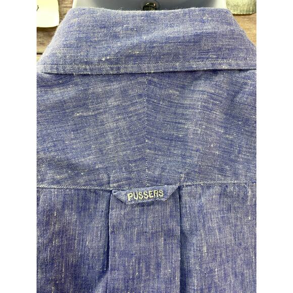 PUSSERS Linen Button-Up Shirt – Blue – Size M – Embroidered Collar & Logo - Picture 9 of 11